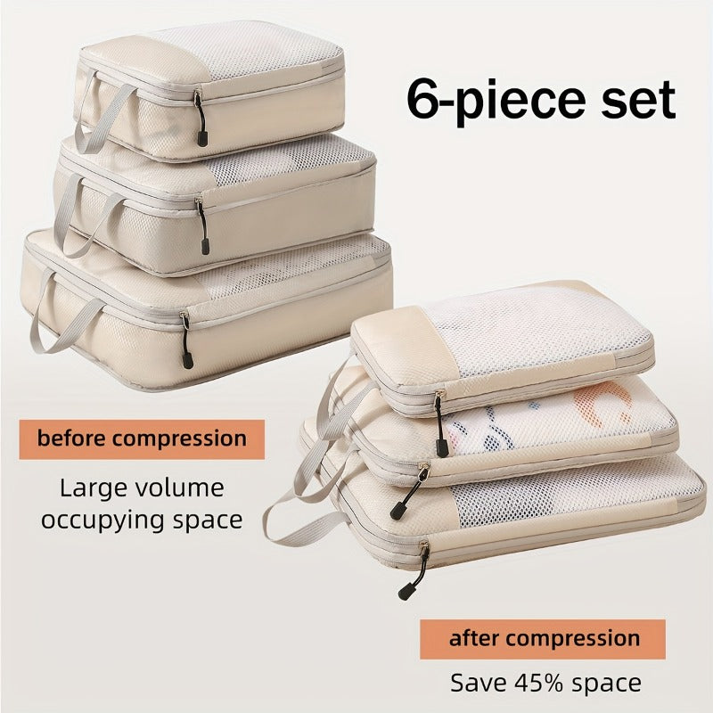 Portable Compressible Travel Storage Bag 6pcs Set, Suitcase Clothing Sorting Storage Bag, Mesh Breathable Clothing Protective Travel Bag