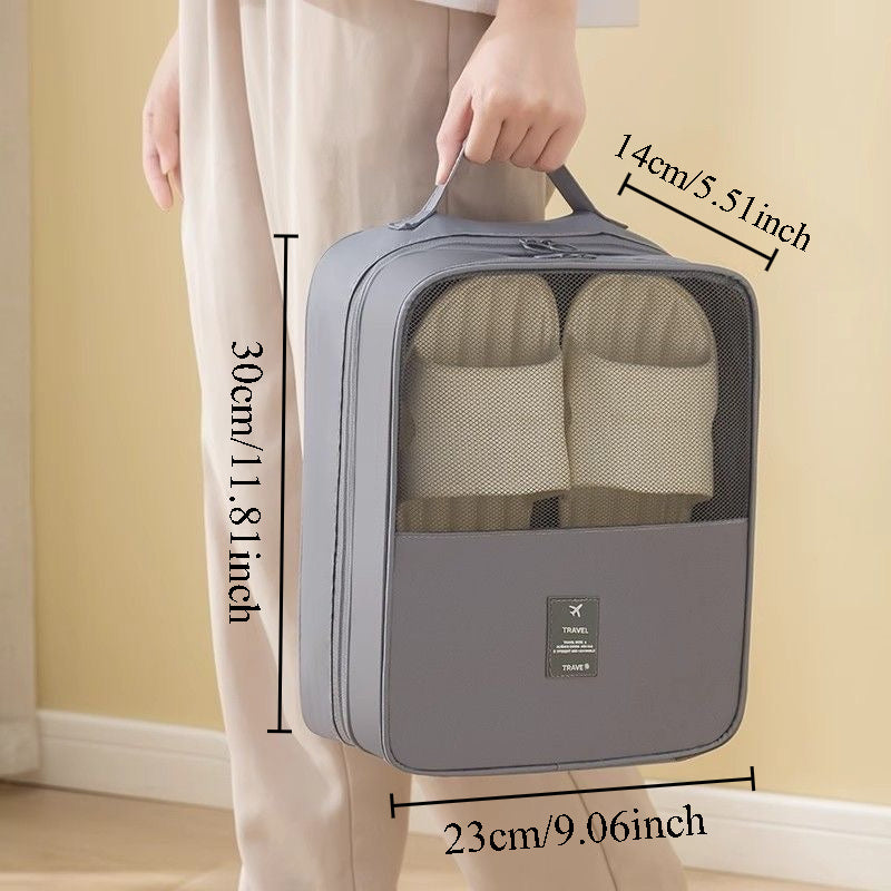 2 Pairs of Portable Large-Capacity Shoe Storage Bags | Suitable for Travel, Durable, Dustproof And Breathable Storage Box, Ergonomic Handle, Gray\u002FBlack, Compact Travel Gear, Practical Design