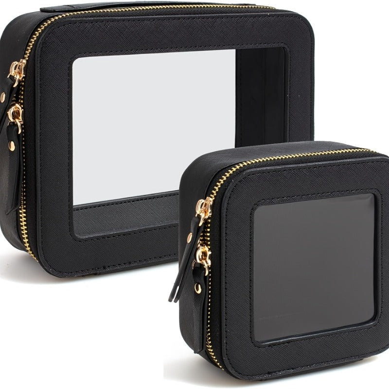 2pcs Set, Portable Makeup Wash Bag, Double-Sided Visual Bathroom Makeup Storage Bag, Convenient Travel Bag, Medium Bag