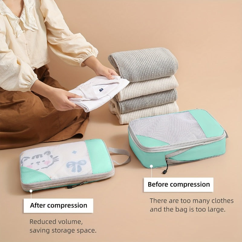 Portable Compressible Travel Storage Bag 6pcs Set, Suitcase Clothing Sorting Storage Bag, Mesh Breathable Clothing Protective Travel Bag