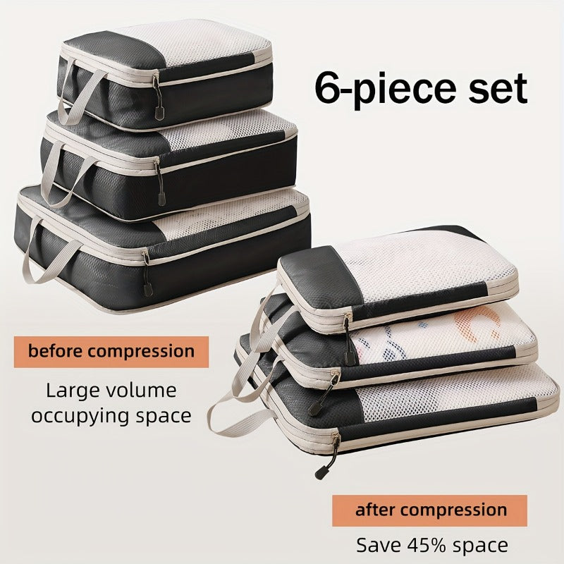 Portable Compressible Travel Storage Bag 6pcs Set, Suitcase Clothing Sorting Storage Bag, Mesh Breathable Clothing Protective Travel Bag