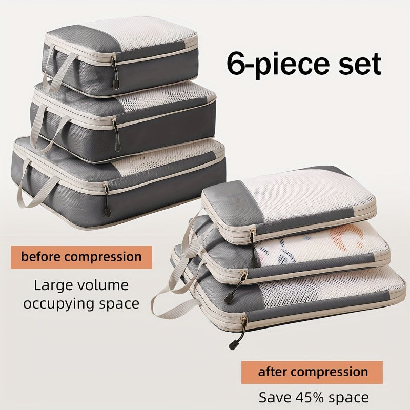 Portable Compressible Travel Storage Bag 6pcs Set, Suitcase Clothing Sorting Storage Bag, Mesh Breathable Clothing Protective Travel Bag