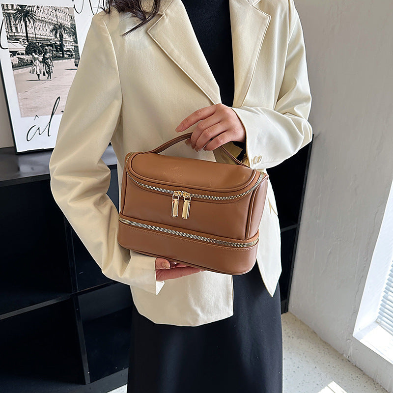 New Live Broadcast Same Double-layer Zipper Cosmetic Bag Large Capacity Travel Multi-layer Toiletry Bag Makeup Storage Bag