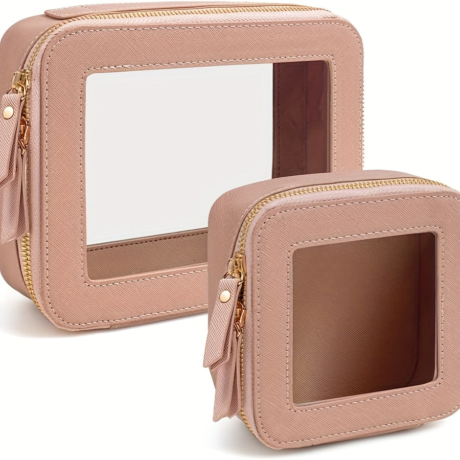 2pcs Set, Portable Makeup Wash Bag, Double-Sided Visual Bathroom Makeup Storage Bag, Convenient Travel Bag, Medium Bag
