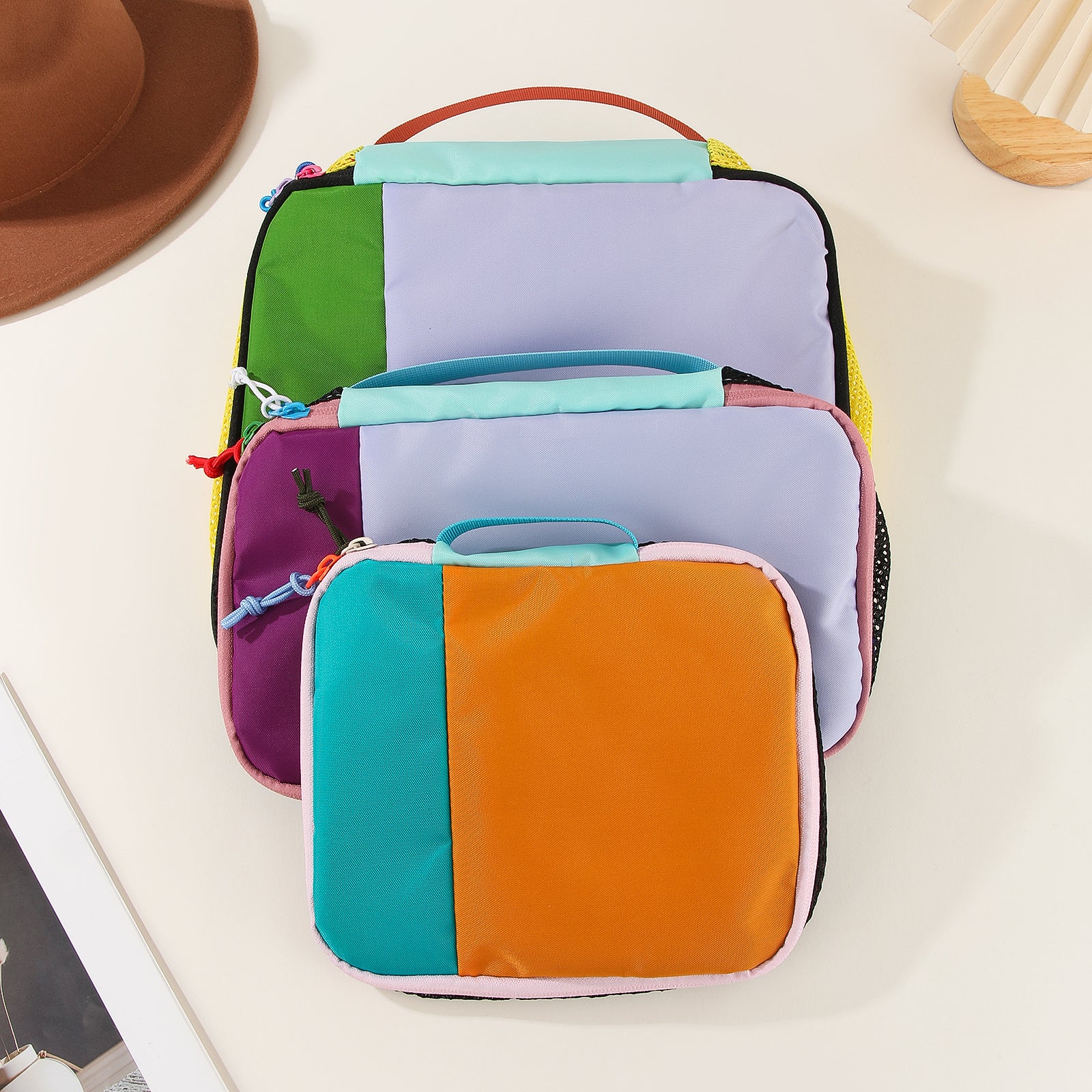 3pcs New Thickened Spring\u002FSummer Dopamine Bag Organizer, Storage Bag, Fashionable Luggage Bag, Casual Toiletry Bag, Available in Three Sizes (Large, Medium, Small) More Flexible And Convenient Storage, Breathable Mesh Design, Smooth Zipper, Bright