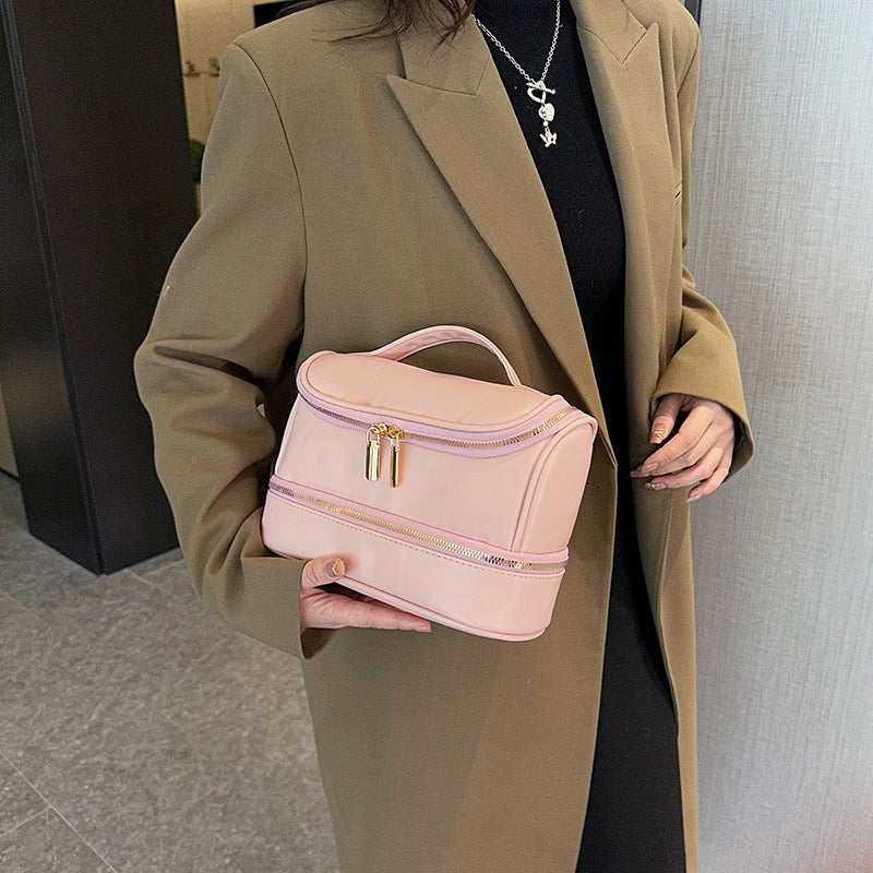 New Live Broadcast Same Double-layer Zipper Cosmetic Bag Large Capacity Travel Multi-layer Toiletry Bag Makeup Storage Bag