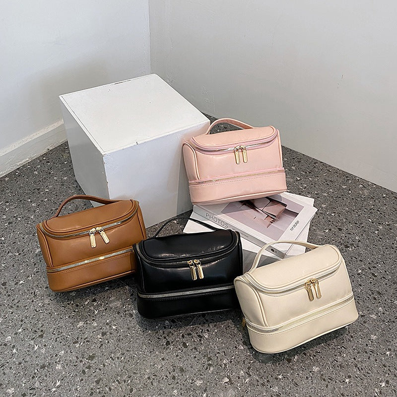 New Live Broadcast Same Double-layer Zipper Cosmetic Bag Large Capacity Travel Multi-layer Toiletry Bag Makeup Storage Bag