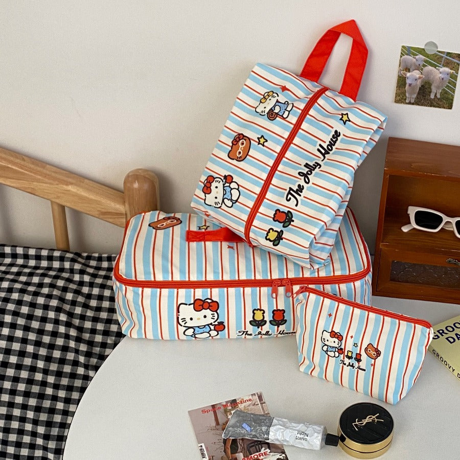 Portable Luggage Storage Pouch for Travel, Featuring a Striped Cat Design, Ideal for Business Trips And Cosmetics