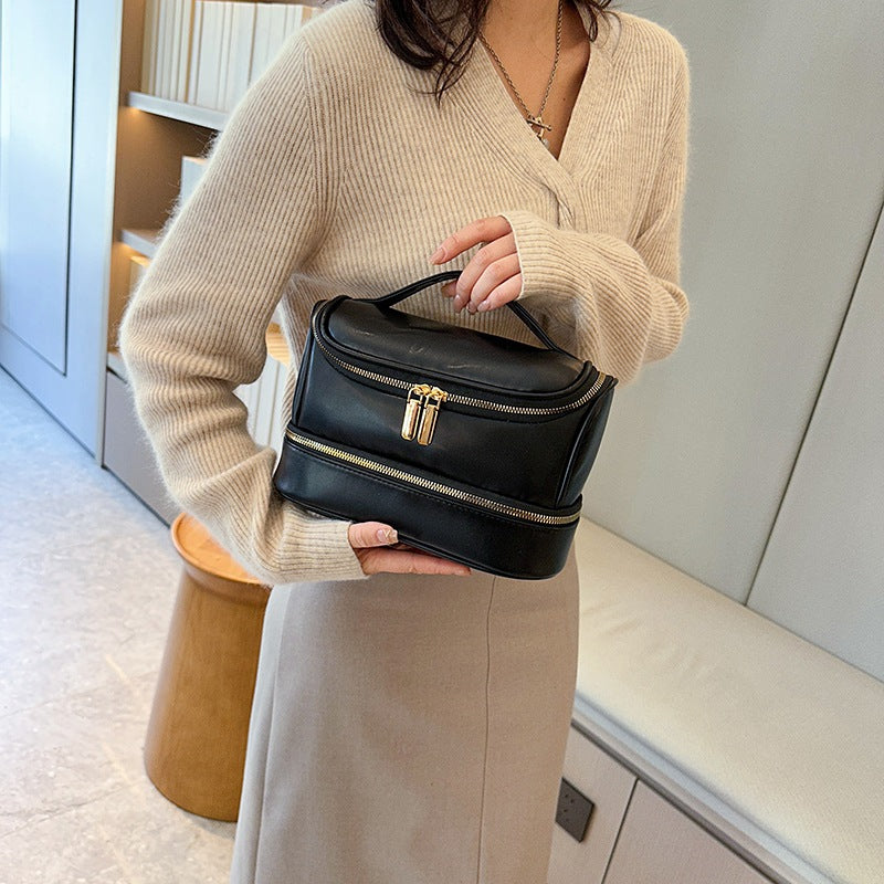 New Live Broadcast Same Double-layer Zipper Cosmetic Bag Large Capacity Travel Multi-layer Toiletry Bag Makeup Storage Bag