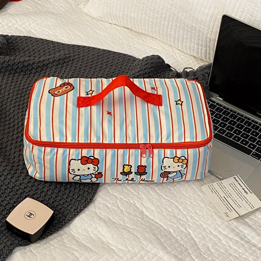 Portable Luggage Storage Pouch for Travel, Featuring a Striped Cat Design, Ideal for Business Trips And Cosmetics