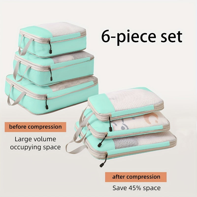 Portable Compressible Travel Storage Bag 6pcs Set, Suitcase Clothing Sorting Storage Bag, Mesh Breathable Clothing Protective Travel Bag