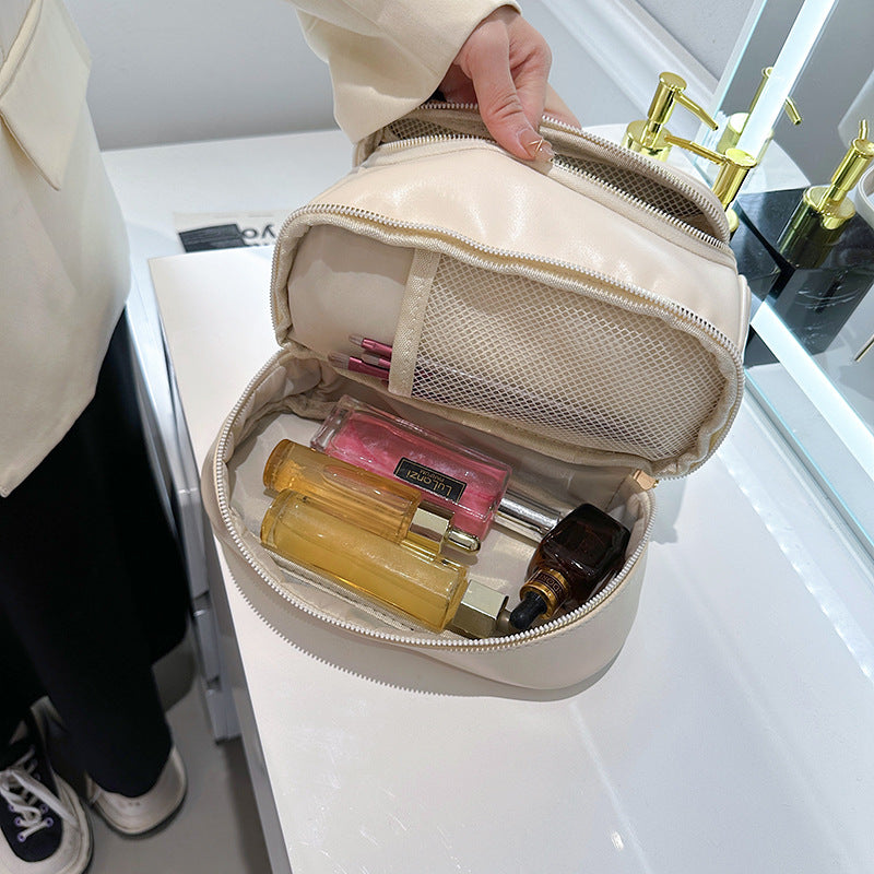 New Live Broadcast Same Double-layer Zipper Cosmetic Bag Large Capacity Travel Multi-layer Toiletry Bag Makeup Storage Bag